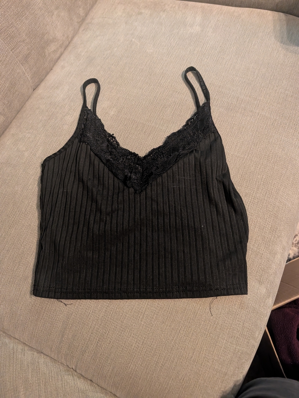 Black Lace-Trim Ribbed Camisole Tank Top
